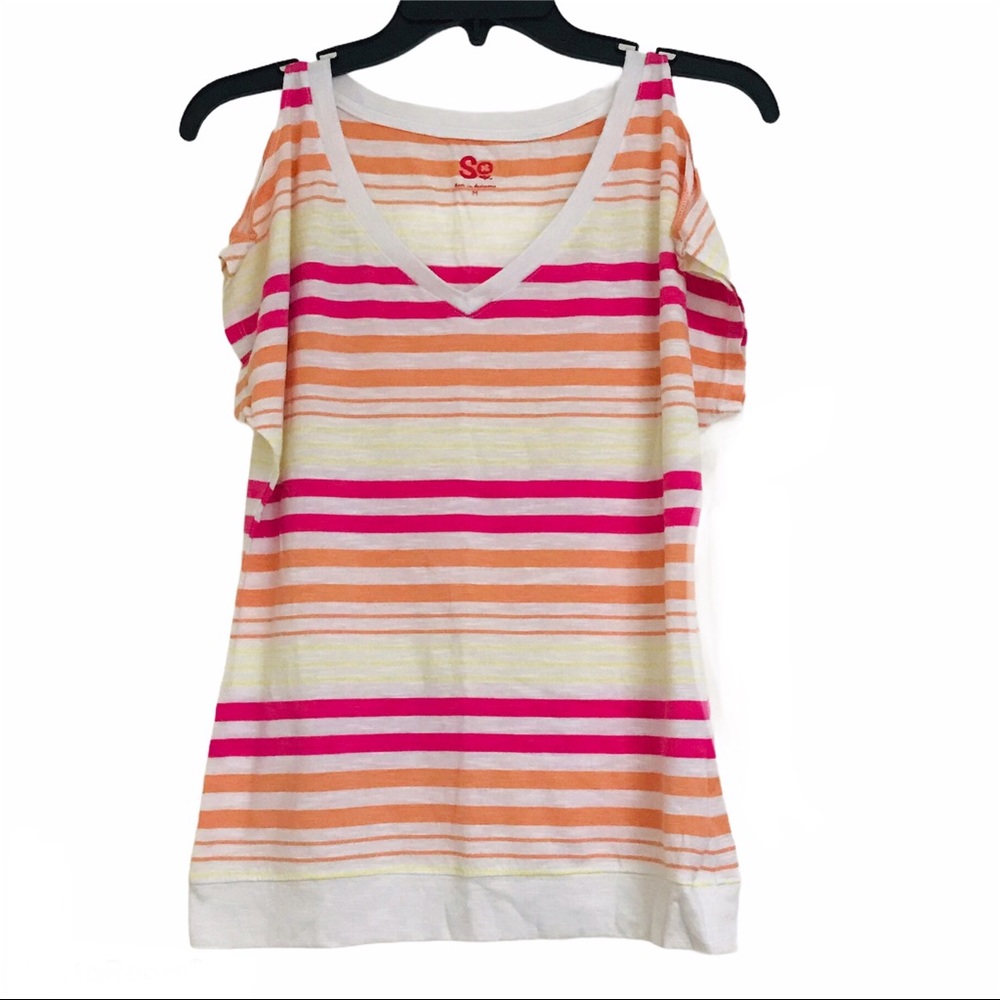 SO cold shoulder striped top. medium.